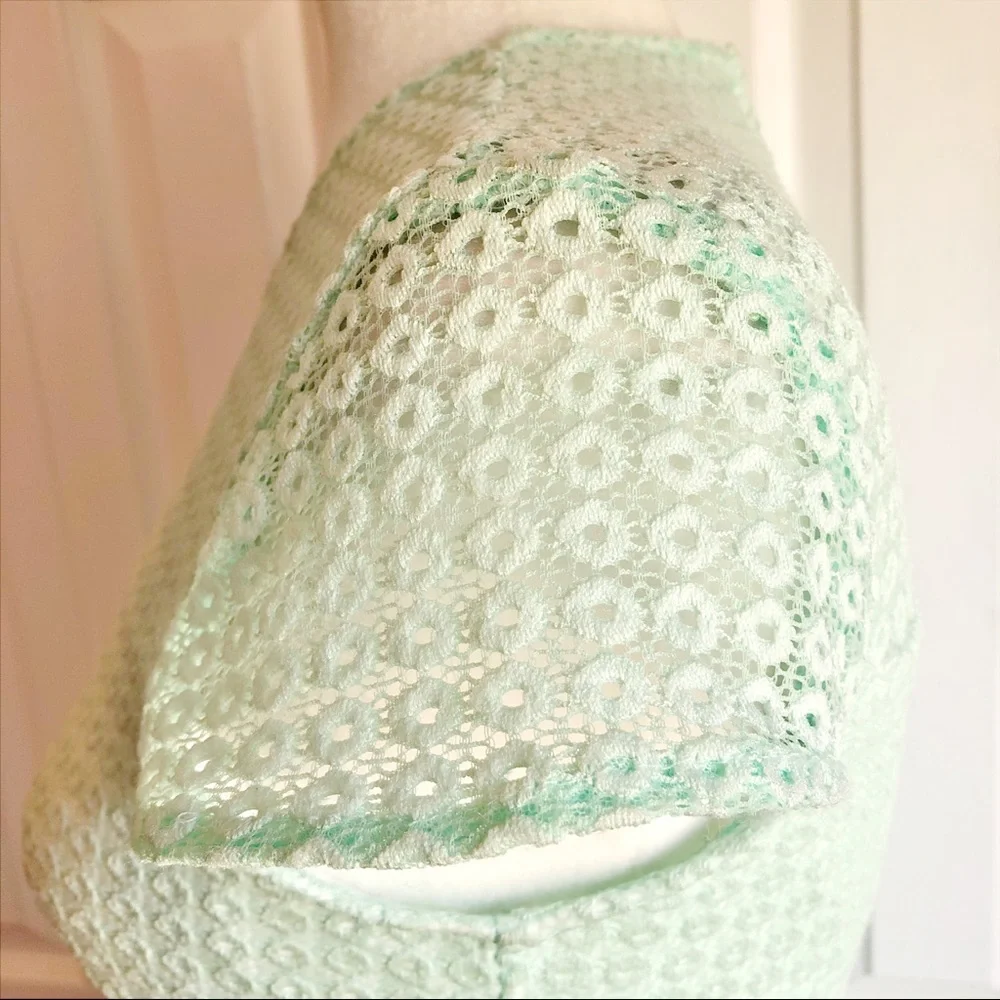 B. Darlin Juniors' Mint Green Fit & Flare Lace Dot Eyelet Dress - Picture 6 of 16